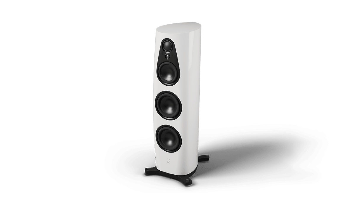Linn 360 floorstanding speakers in Alpine White and black