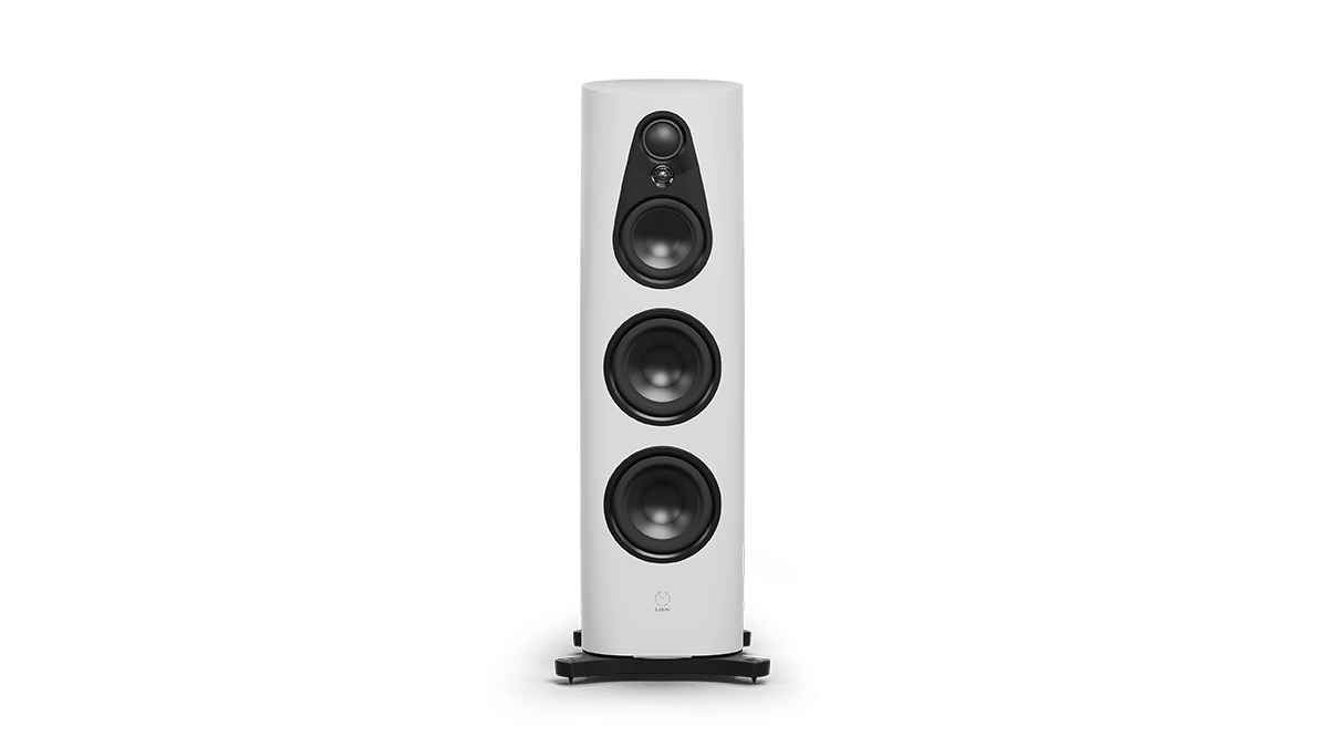 Linn 360 floorstanding speakers in Alpine White and black